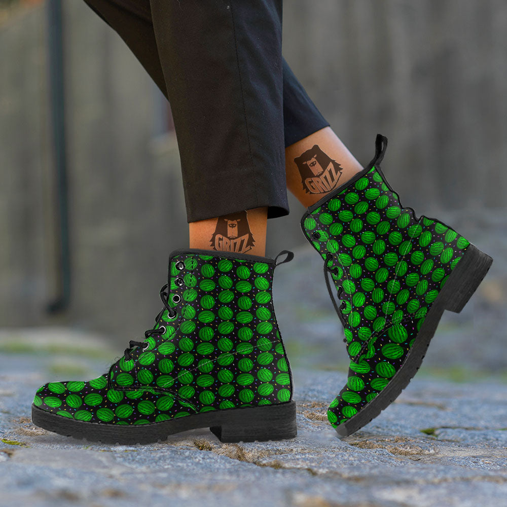 Watermelon Black Cute Print Pattern Leather Boots-grizzshop