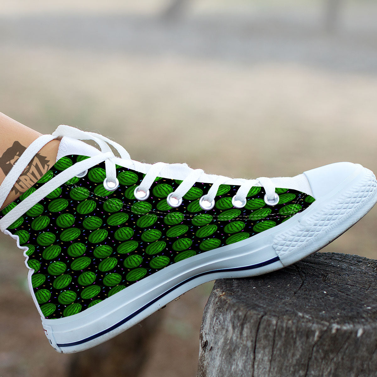 Watermelon Black Cute Print Pattern White High Top Shoes-grizzshop