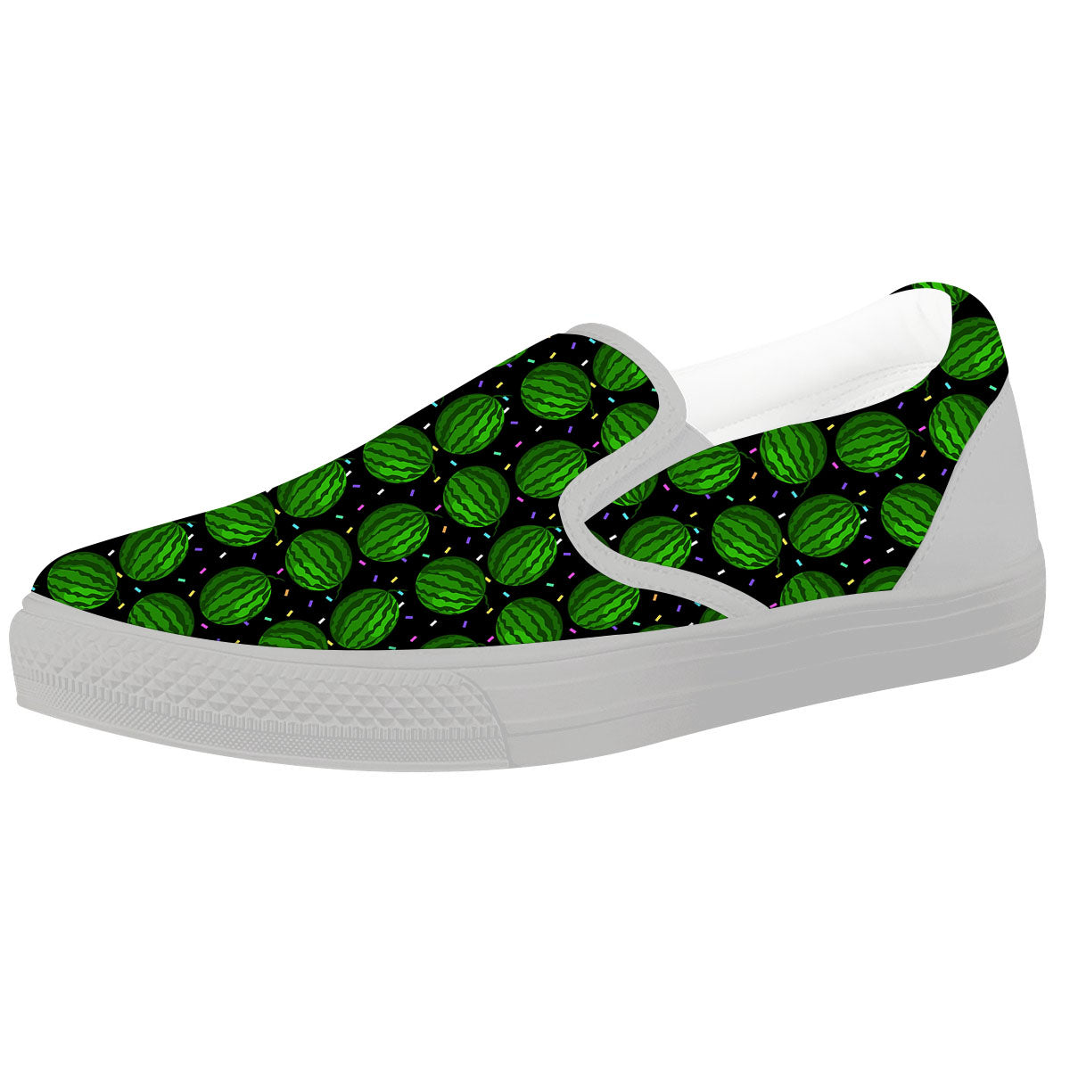 Watermelon Black Cute Print Pattern White Slip On Shoes-grizzshop