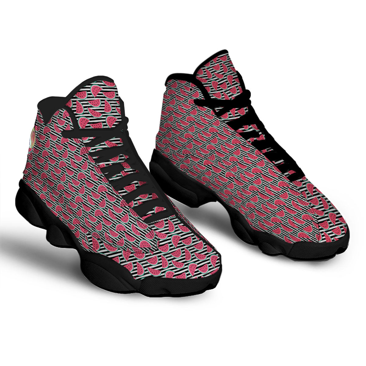Watermelon Black Striped Print Pattern Black Basketball Shoes-grizzshop
