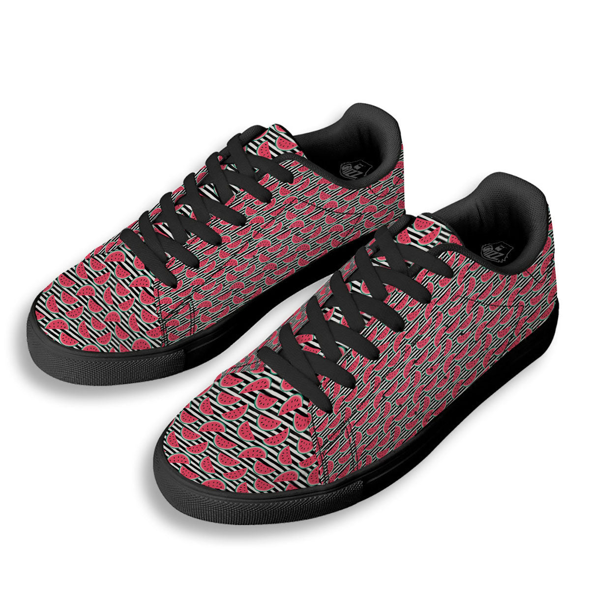 Watermelon Black Striped Print Pattern Black Low Top Sneakers-grizzshop