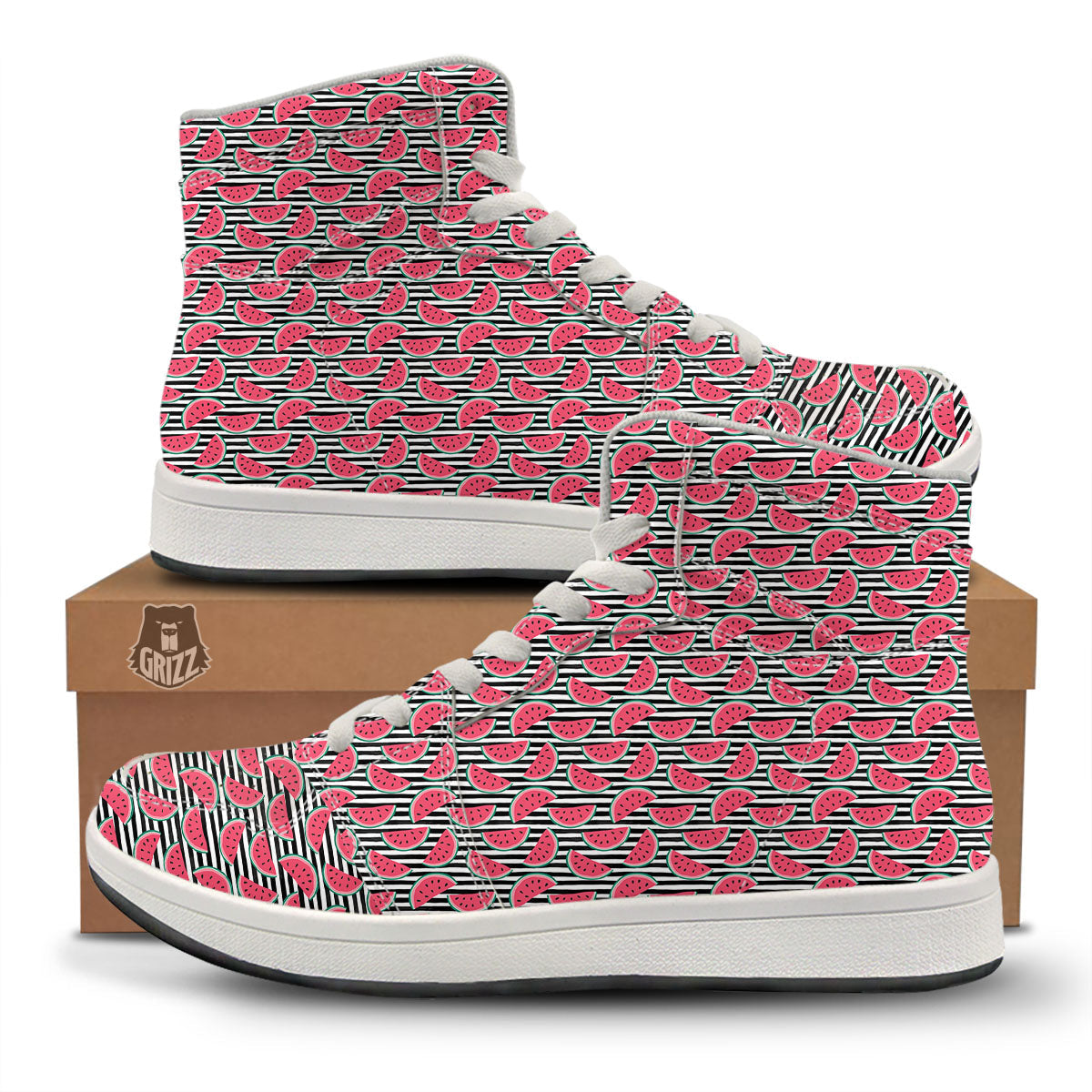Watermelon Black Striped Print Pattern High Top Sneakers-grizzshop