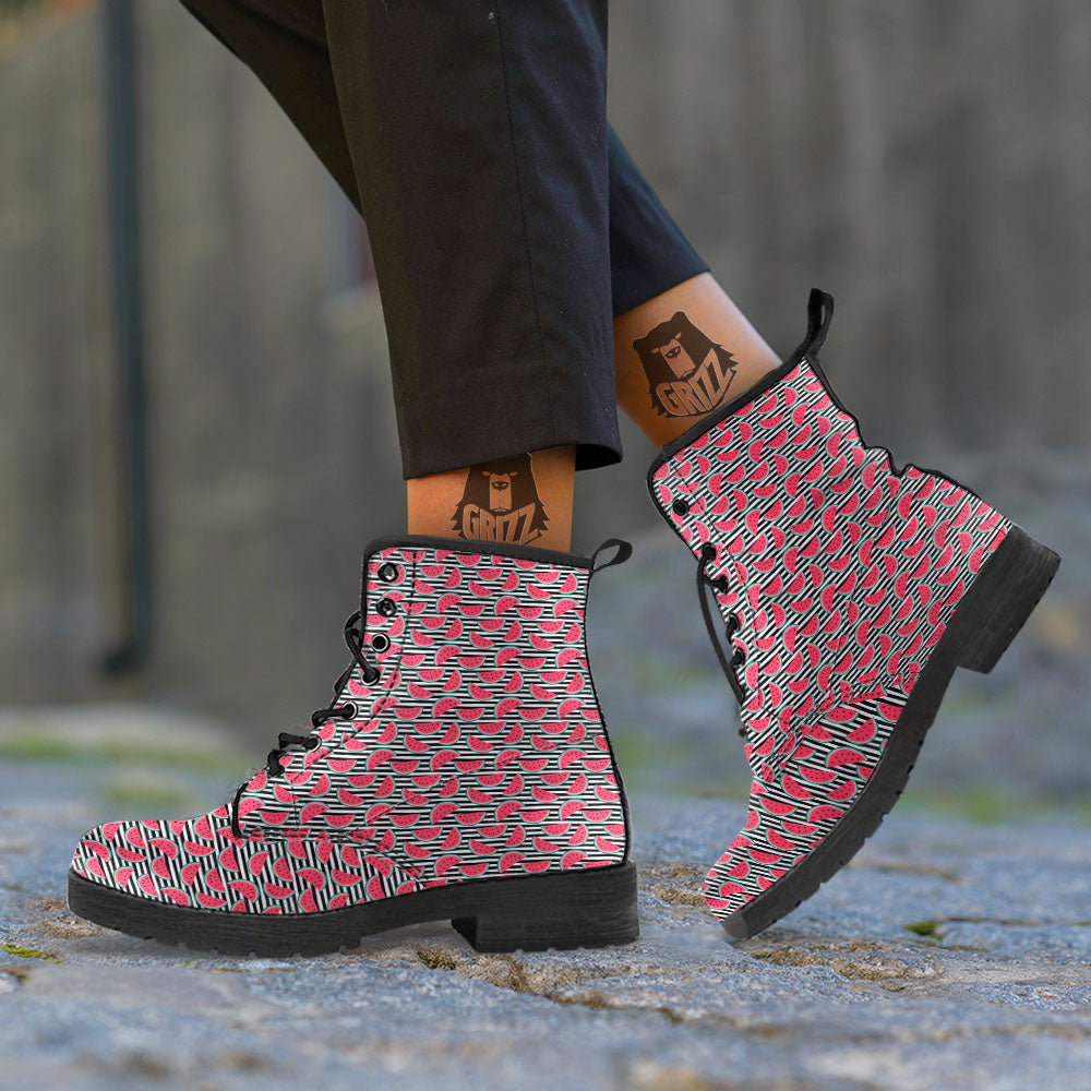 Watermelon Black Striped Print Pattern Leather Boots-grizzshop