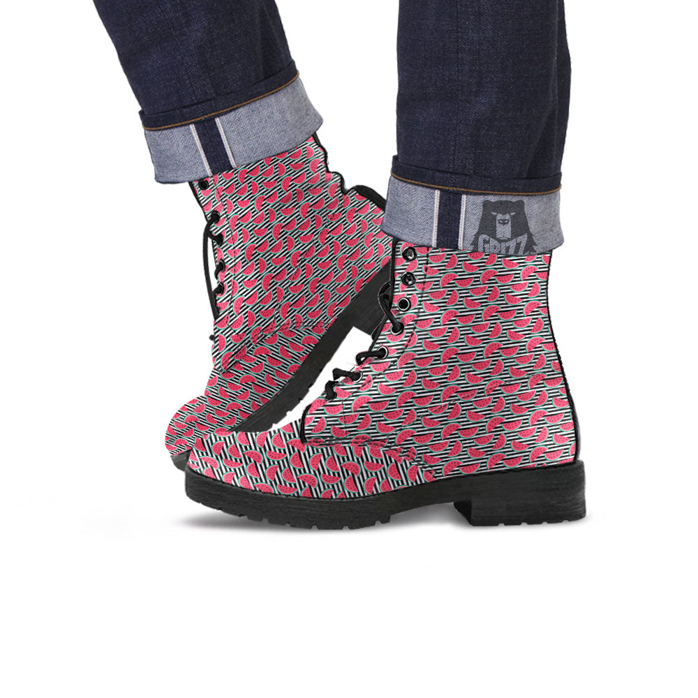 Watermelon Black Striped Print Pattern Leather Boots-grizzshop