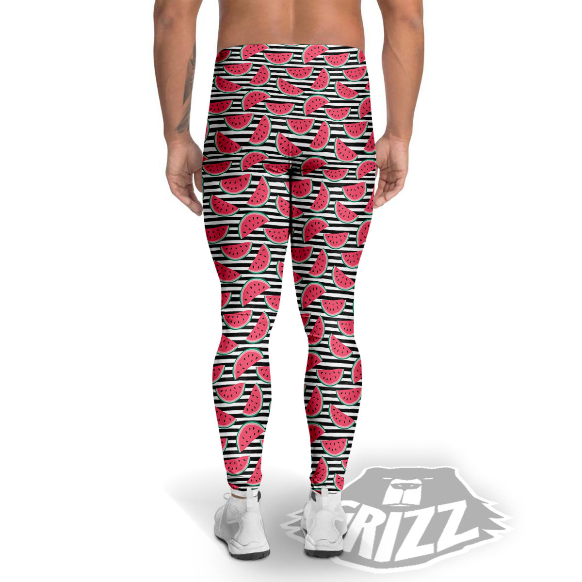 Watermelon Black Striped Print Pattern Men's Leggings-grizzshop