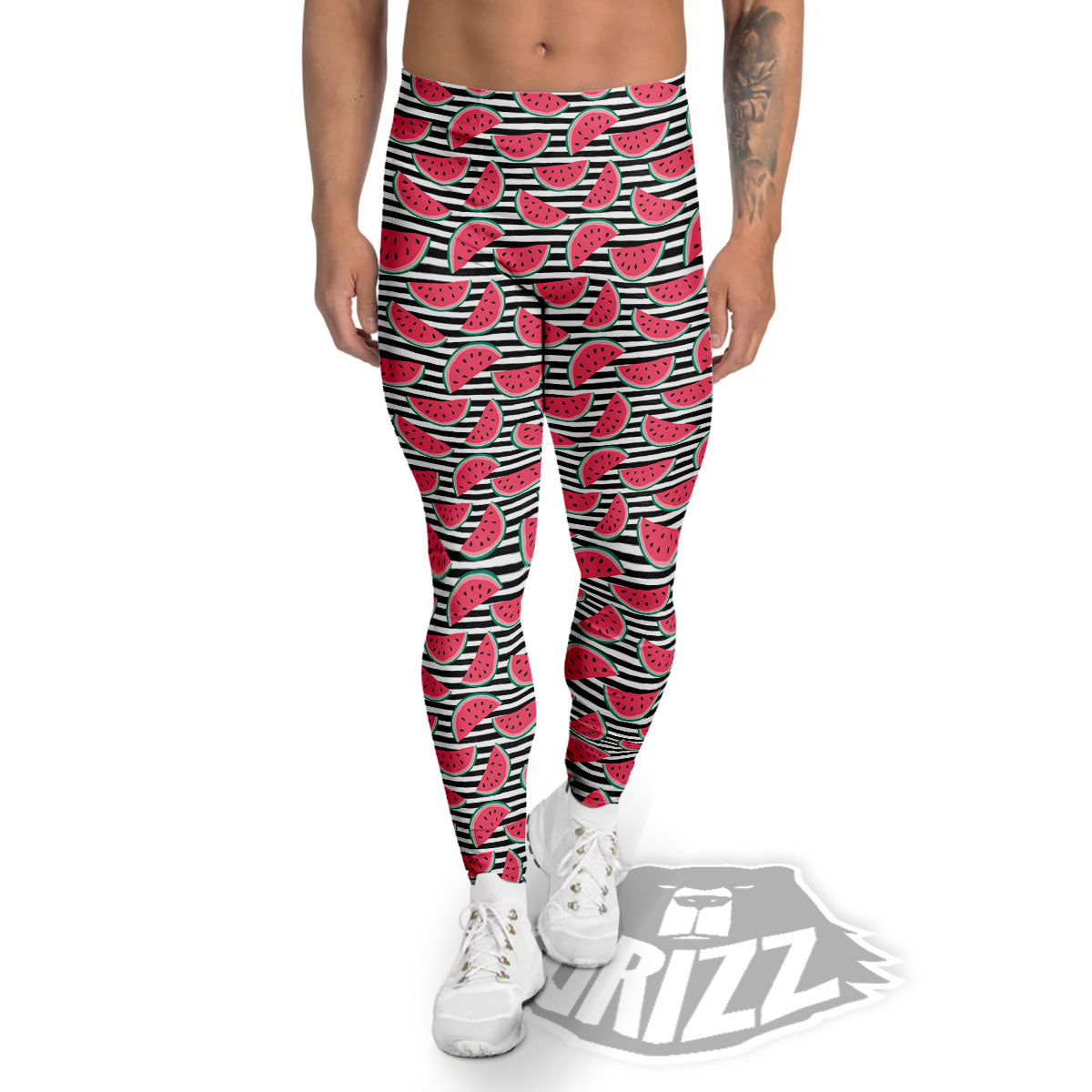 Watermelon Black Striped Print Pattern Men's Leggings-grizzshop