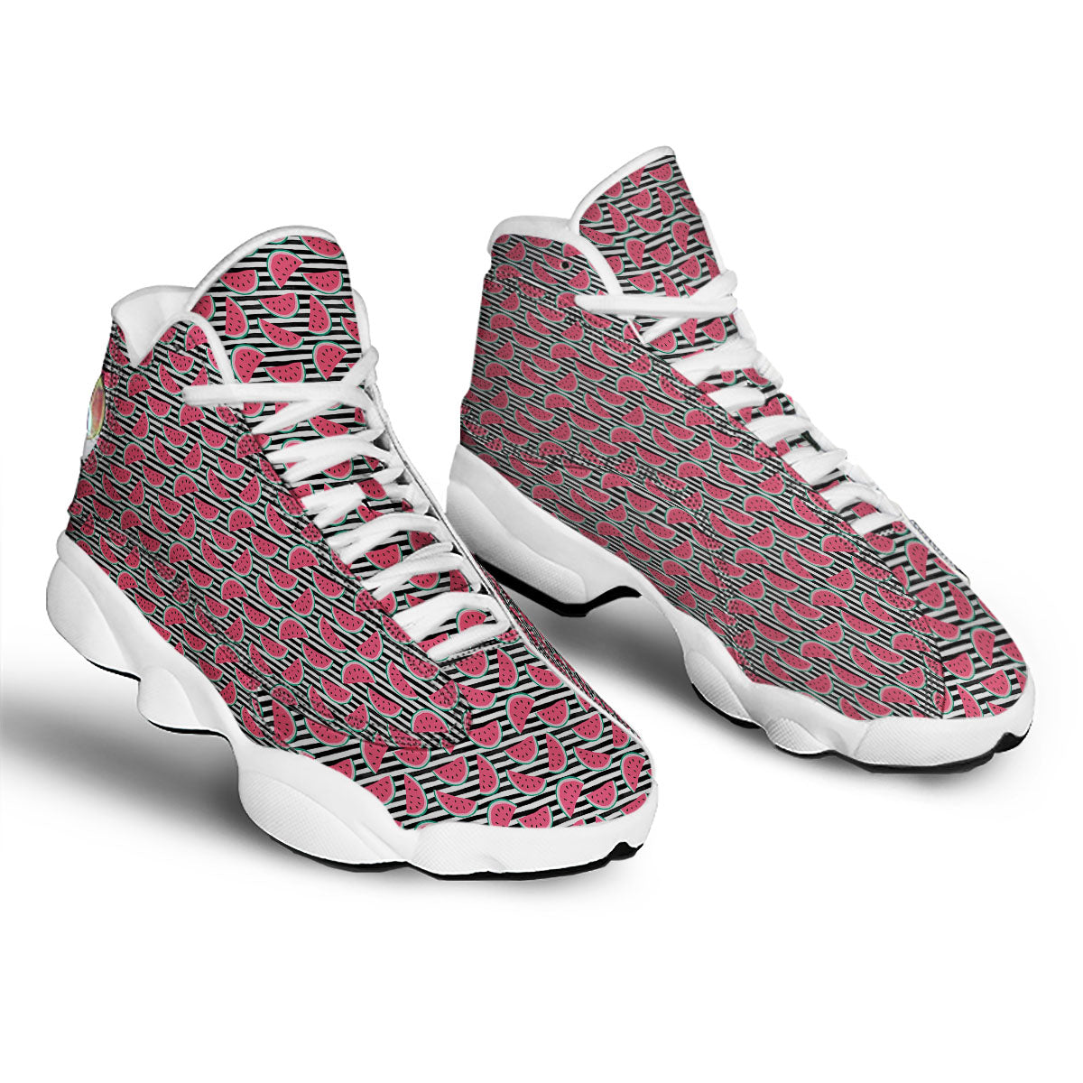 Watermelon Black Striped Print Pattern White Basketball Shoes-grizzshop