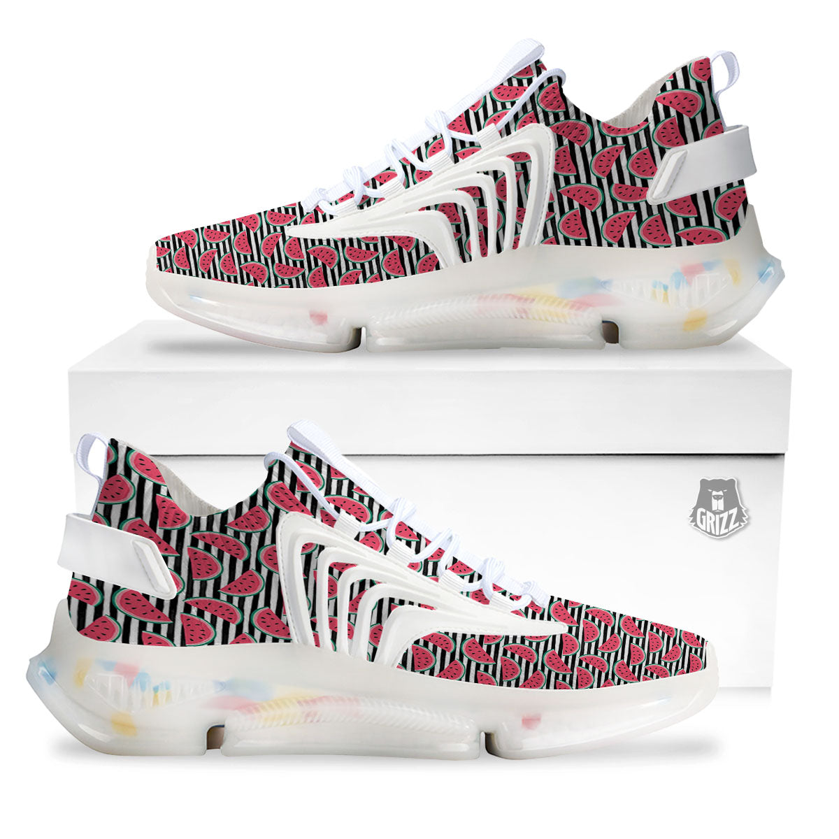 Watermelon Black Striped Print Pattern White Gym Shoes-grizzshop