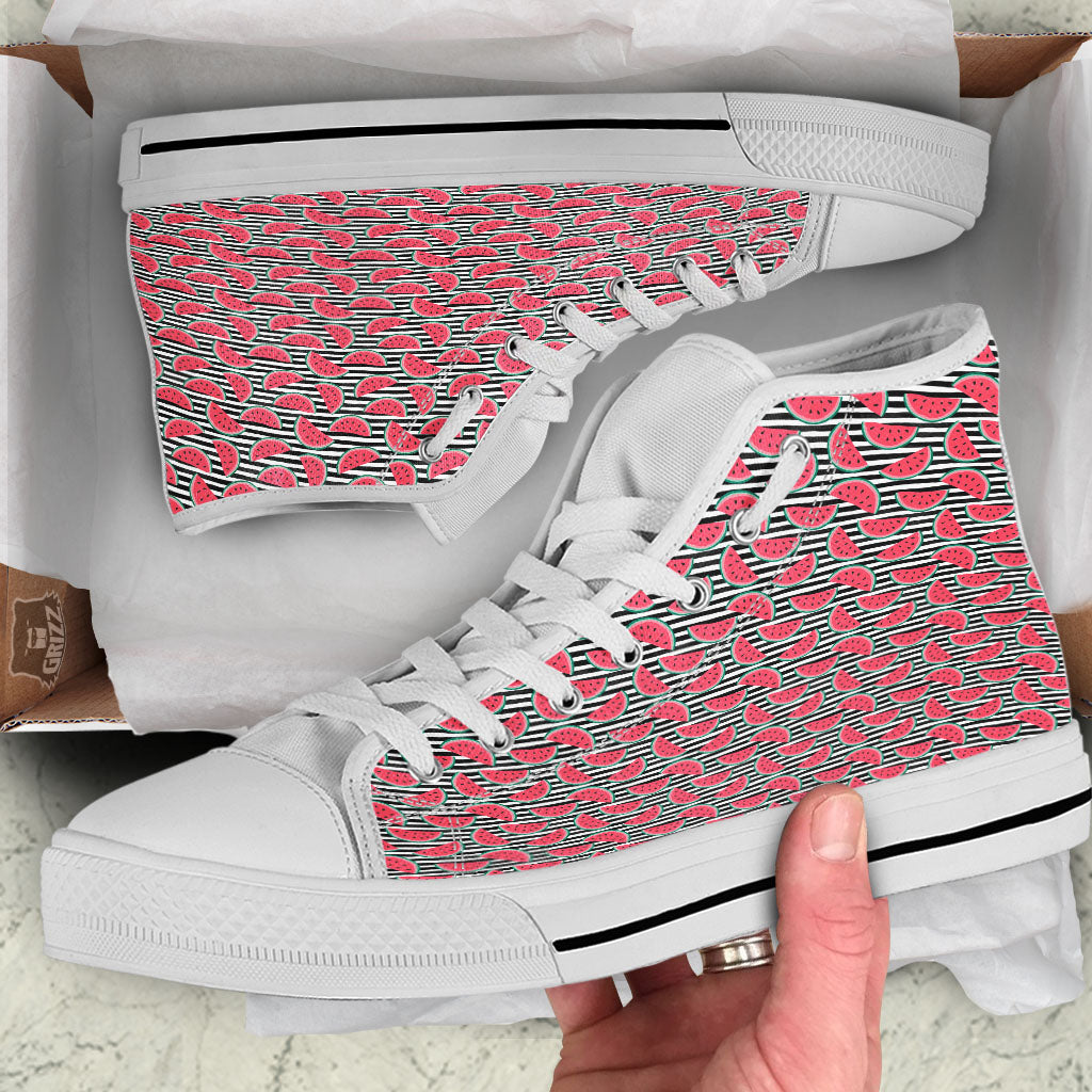 Watermelon Black Striped Print Pattern White High Top Shoes-grizzshop