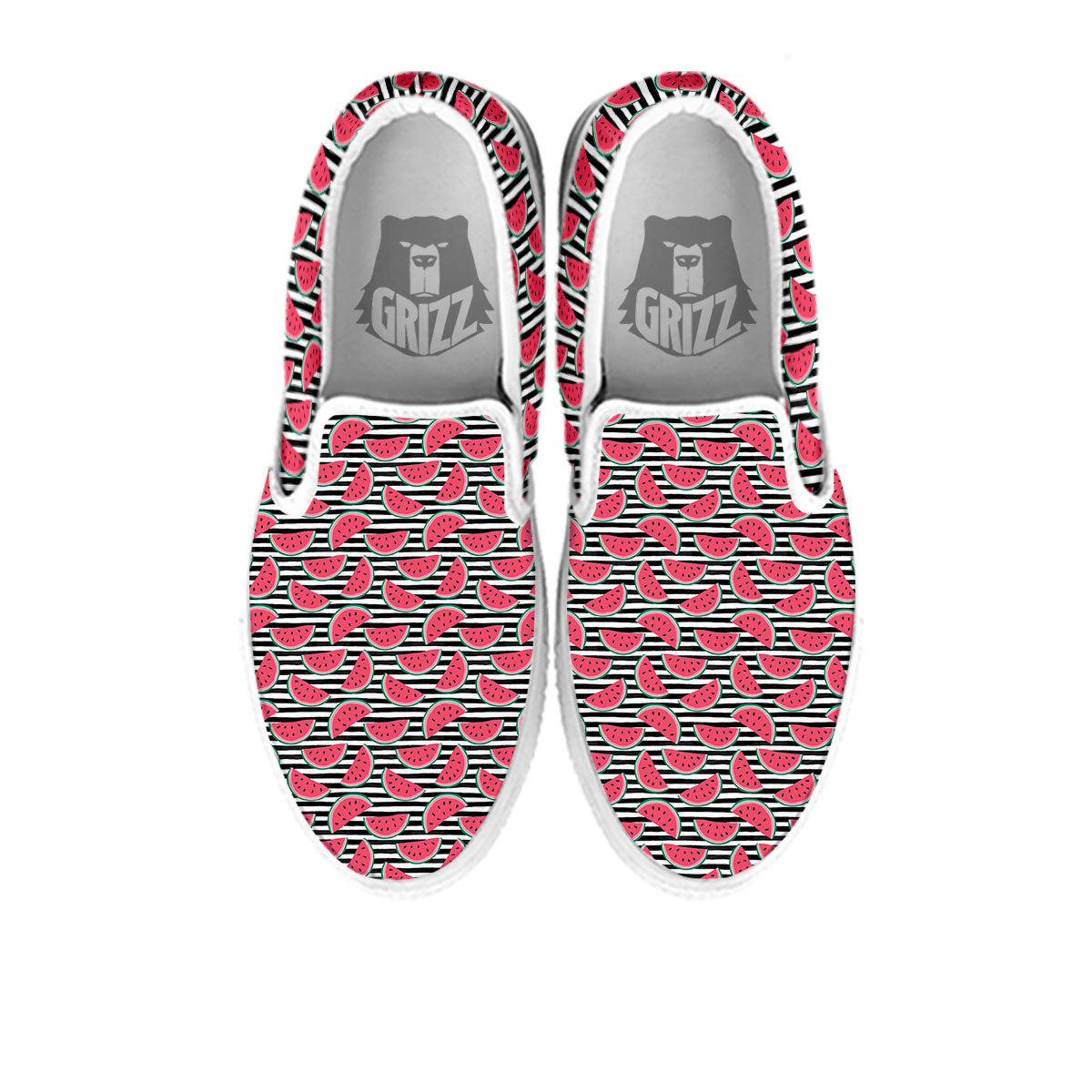 Watermelon Black Striped Print Pattern White Slip On Shoes-grizzshop