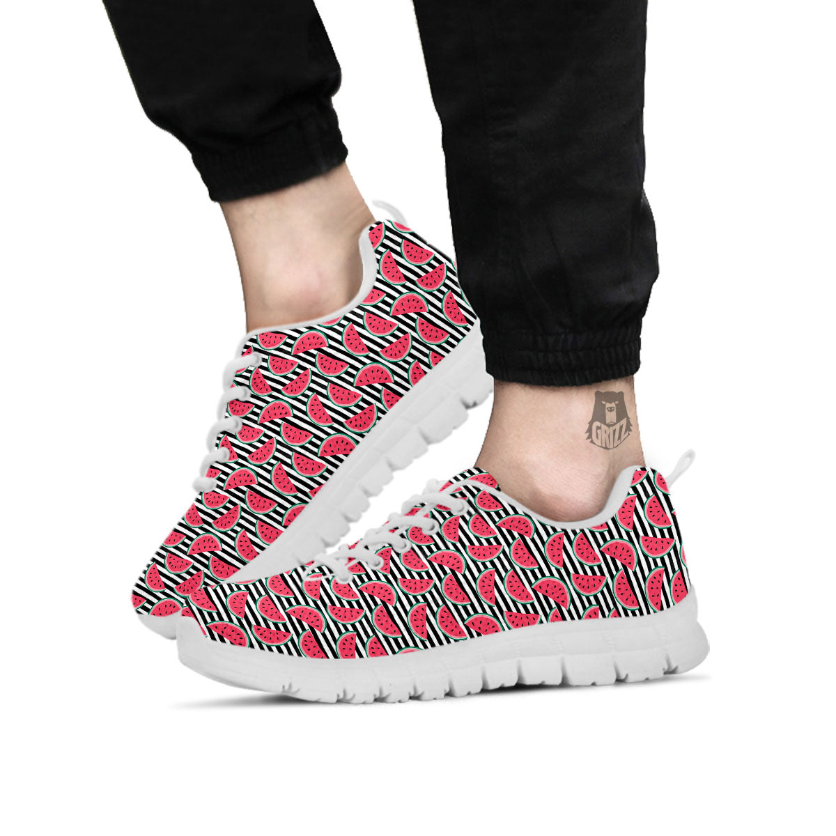Watermelon Black Striped Print Pattern White Sneaker-grizzshop