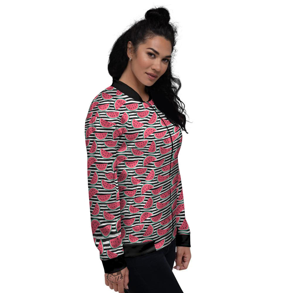 Watermelon Black Striped Print Pattern Women's Bomber Jacket-grizzshop