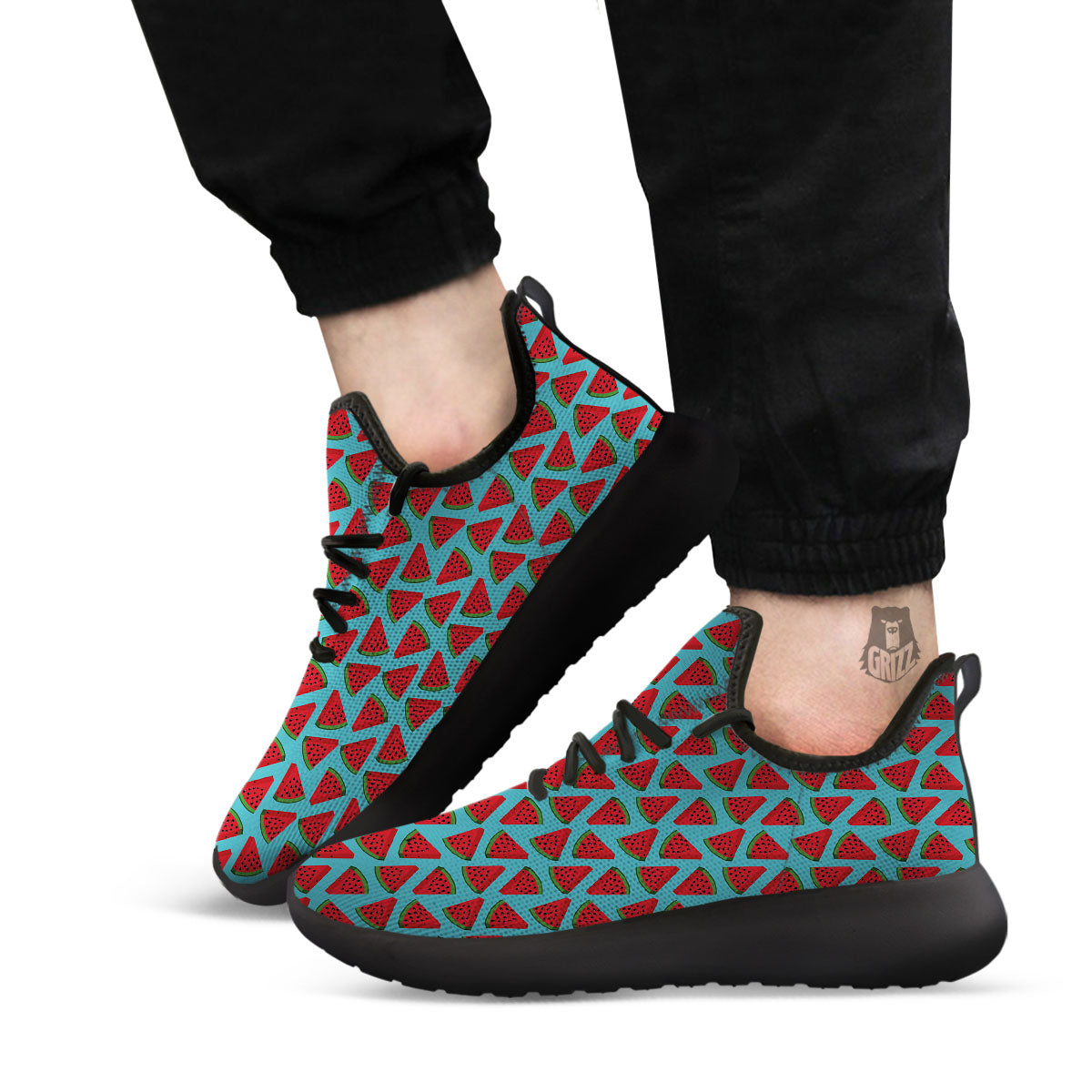 Watermelon Blue Cute Print Pattern Black Athletic Shoes-grizzshop