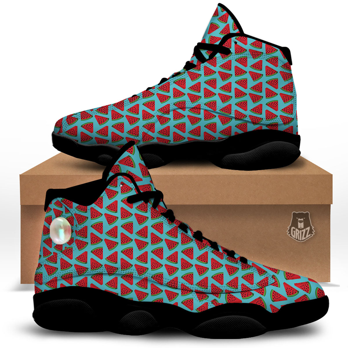 Watermelon Blue Cute Print Pattern Black Basketball Shoes-grizzshop