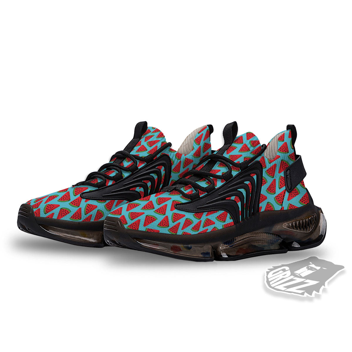 Watermelon Blue Cute Print Pattern Black Gym Shoes-grizzshop
