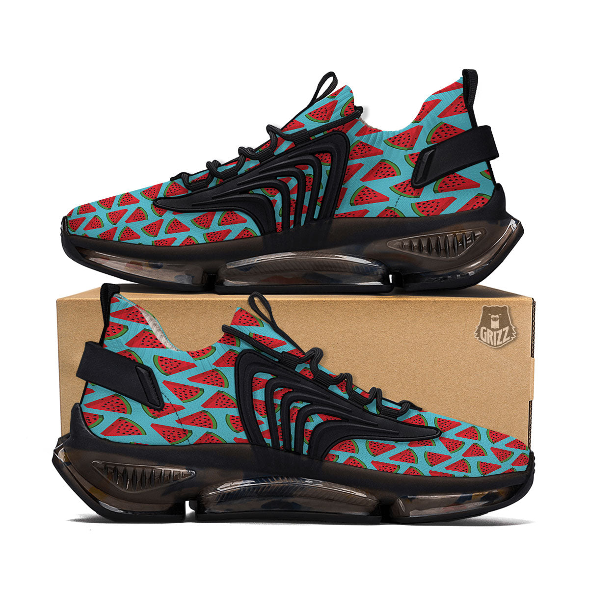 Watermelon Blue Cute Print Pattern Black Gym Shoes-grizzshop
