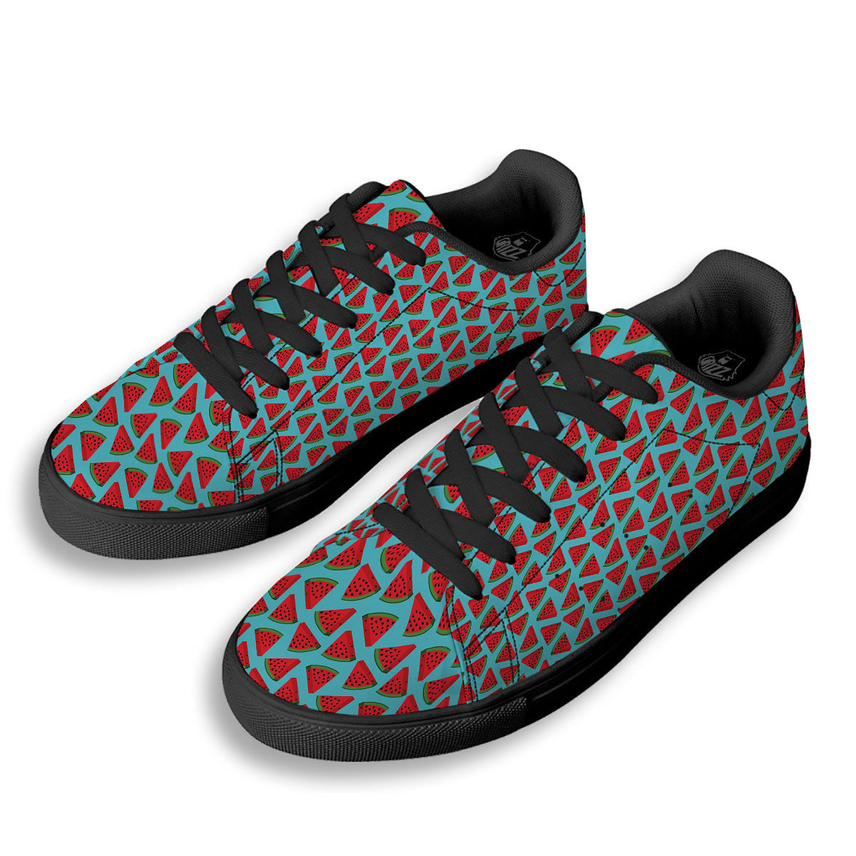 Watermelon Blue Cute Print Pattern Black Low Top Sneakers-grizzshop