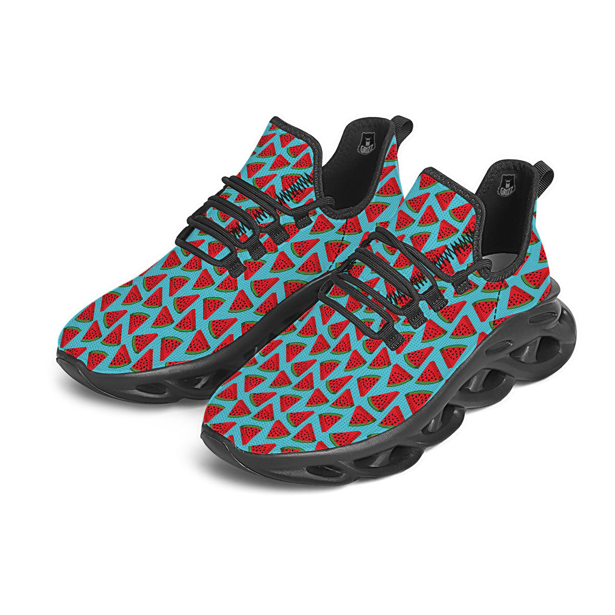 Watermelon Blue Cute Print Pattern Black Running Shoes-grizzshop