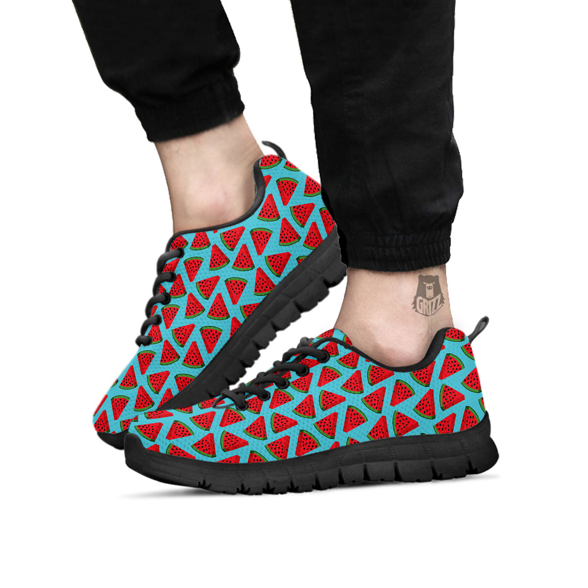 Watermelon Blue Cute Print Pattern Black Sneaker-grizzshop