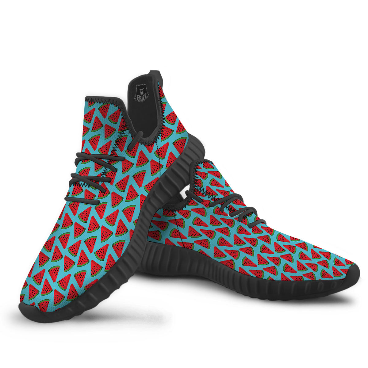 Watermelon Blue Cute Print Pattern Black Walking Shoes-grizzshop