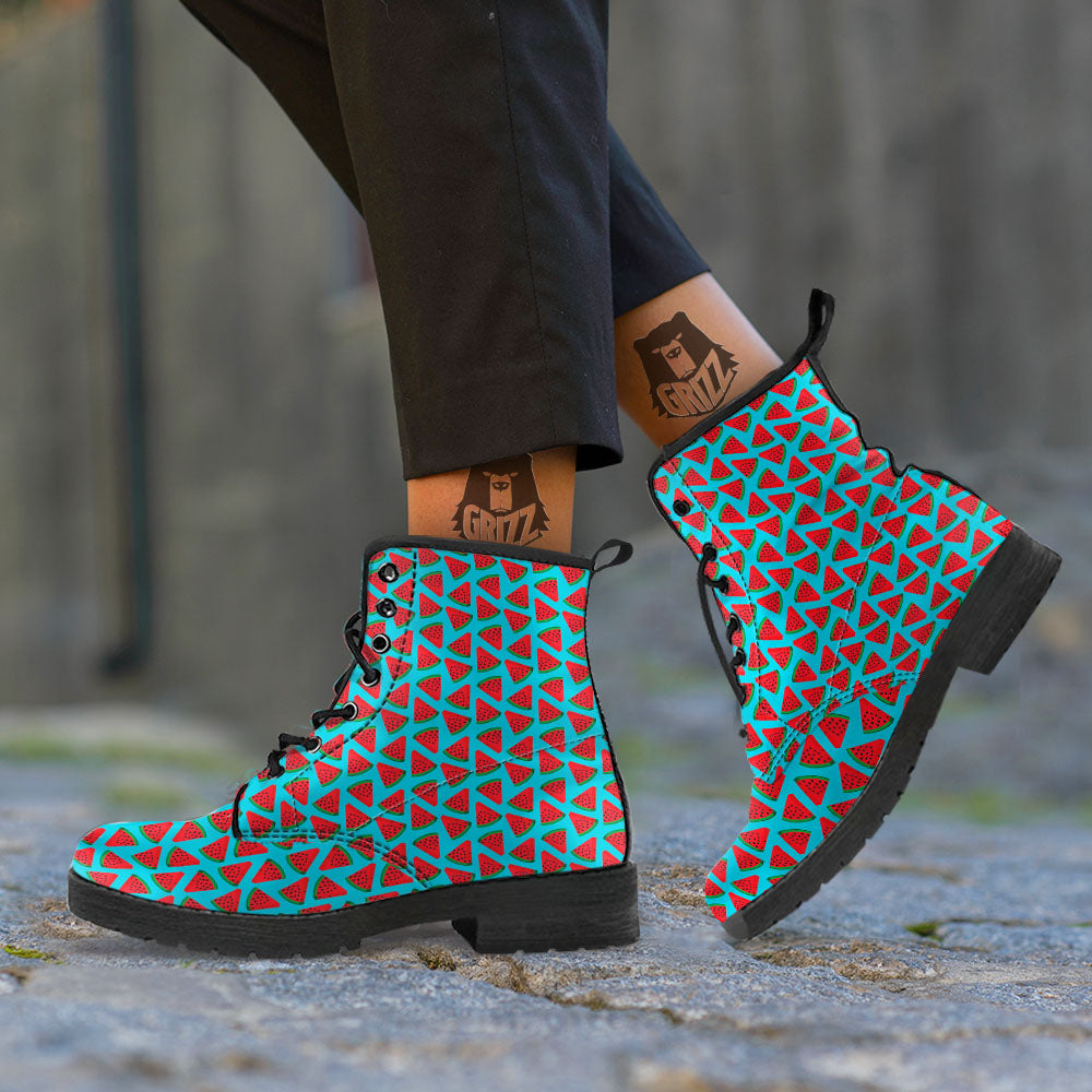 Watermelon Blue Cute Print Pattern Leather Boots-grizzshop