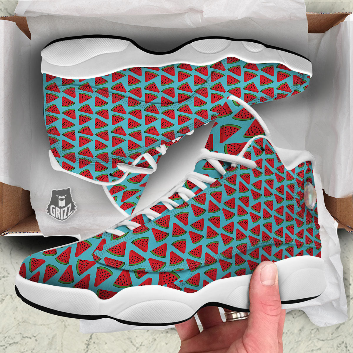 Watermelon Blue Cute Print Pattern White Basketball Shoes-grizzshop