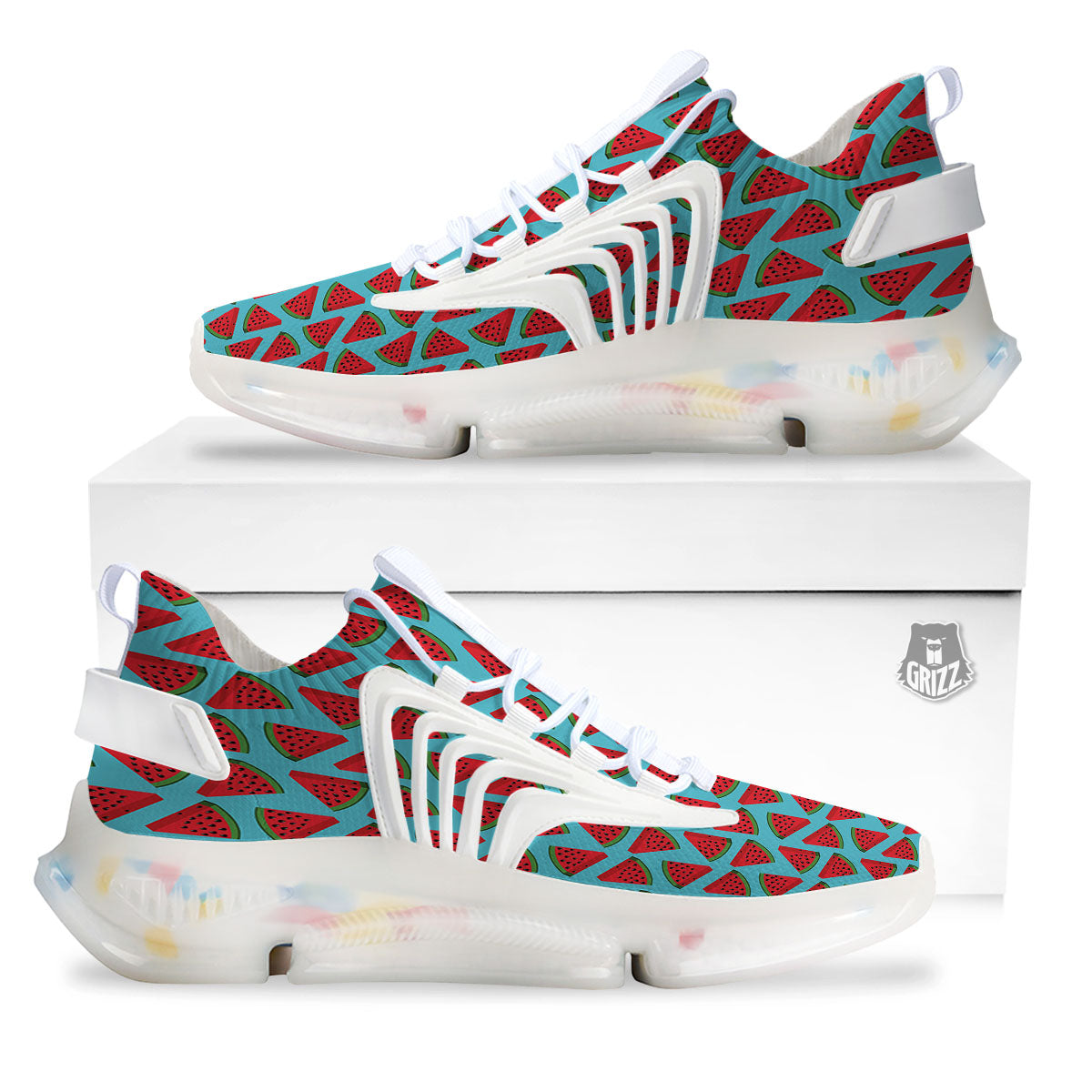 Watermelon Blue Cute Print Pattern White Gym Shoes-grizzshop