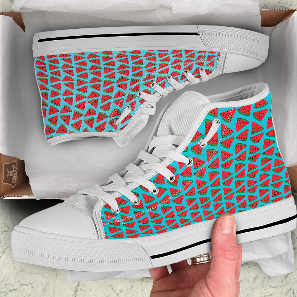 Watermelon Blue Cute Print Pattern White High Top Shoes-grizzshop