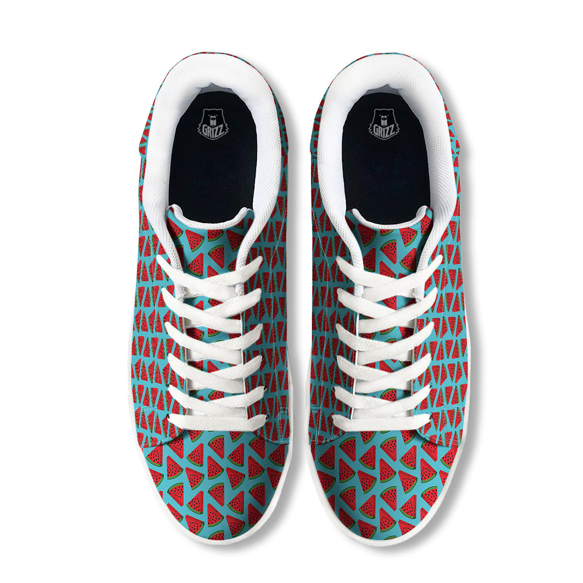 Watermelon Blue Cute Print Pattern White Low Top Sneakers-grizzshop