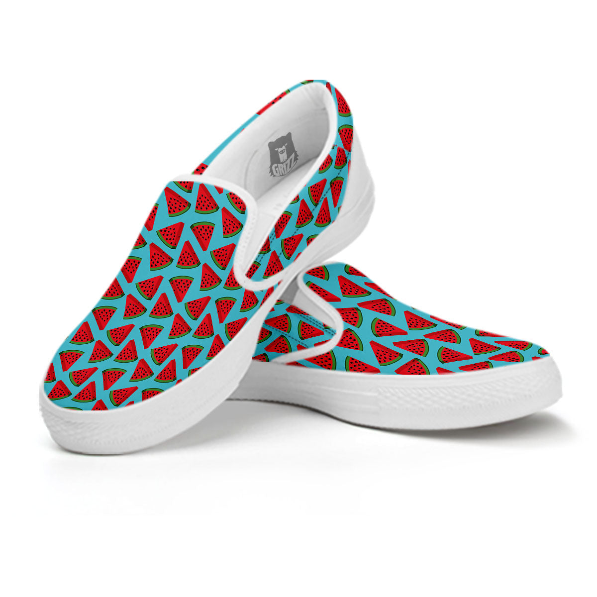 Watermelon Blue Cute Print Pattern White Slip On Shoes-grizzshop