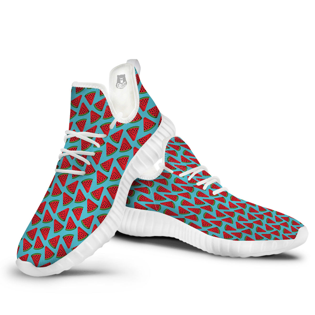 Watermelon Blue Cute Print Pattern White Walking Shoes-grizzshop