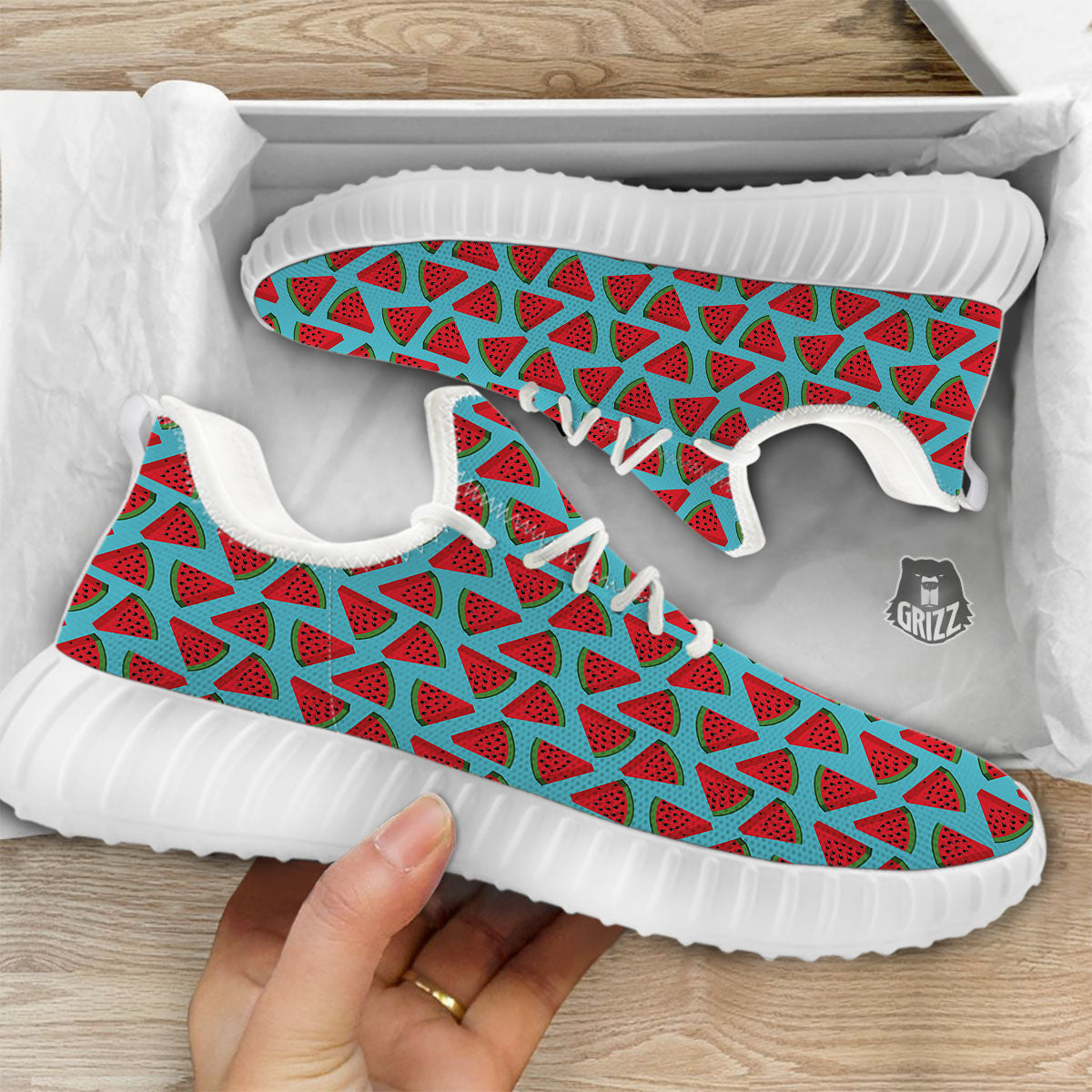 Watermelon Blue Cute Print Pattern White Walking Shoes-grizzshop