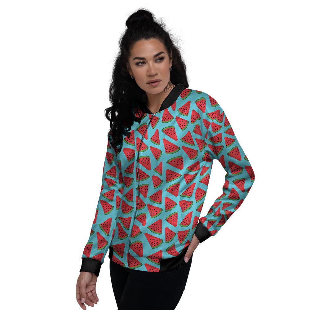 Watermelon Blue Cute Print Pattern Women's Bomber Jacket-grizzshop