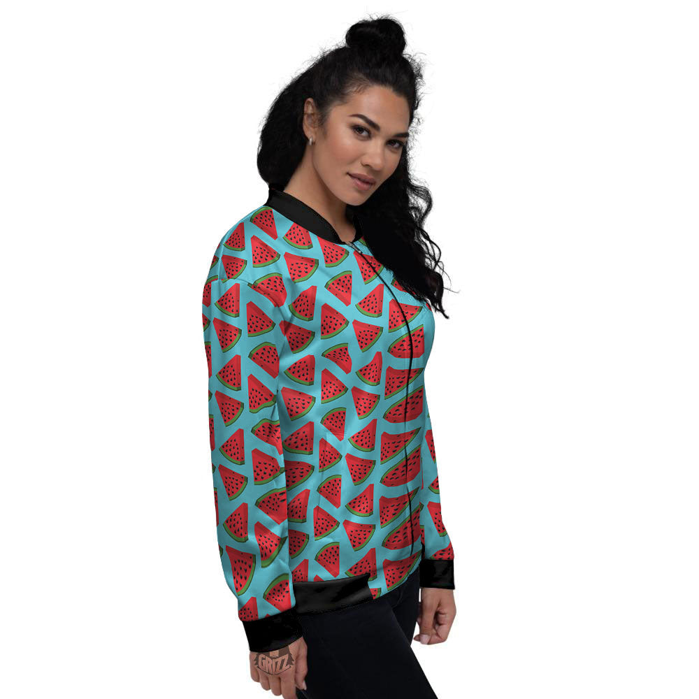 Watermelon Blue Cute Print Pattern Women's Bomber Jacket-grizzshop