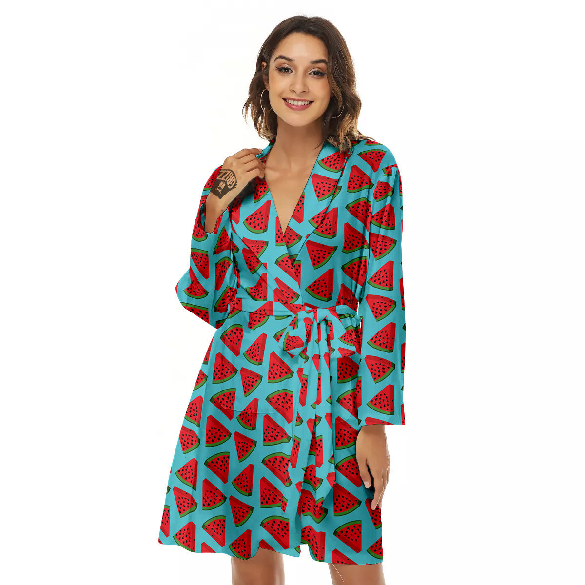 Watermelon Blue Cute Print Pattern Women's Robe-grizzshop