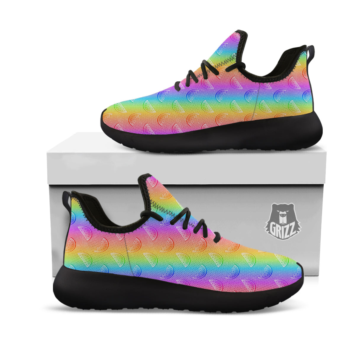 Watermelon Colorful Print Pattern Black Athletic Shoes-grizzshop