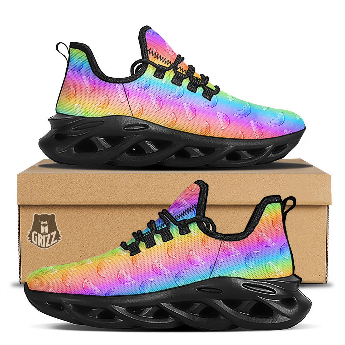 Watermelon Colorful Print Pattern Black Running Shoes-grizzshop
