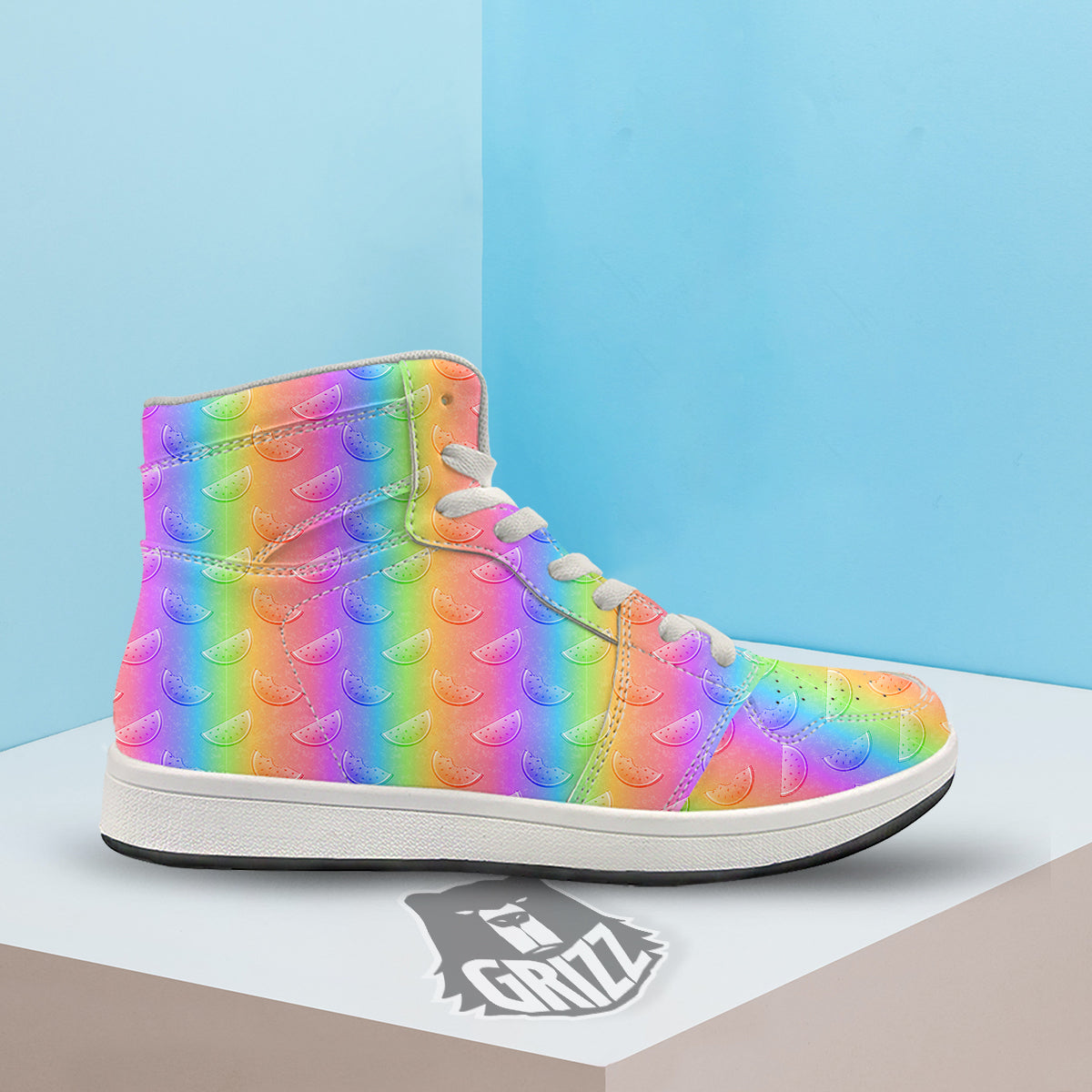 Watermelon Colorful Print Pattern High Top Sneakers-grizzshop