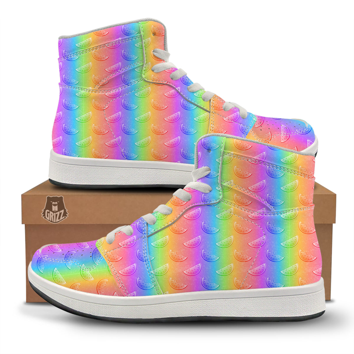 Watermelon Colorful Print Pattern High Top Sneakers-grizzshop