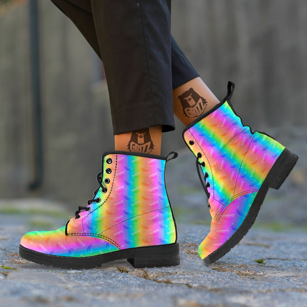 Watermelon Colorful Print Pattern Leather Boots-grizzshop