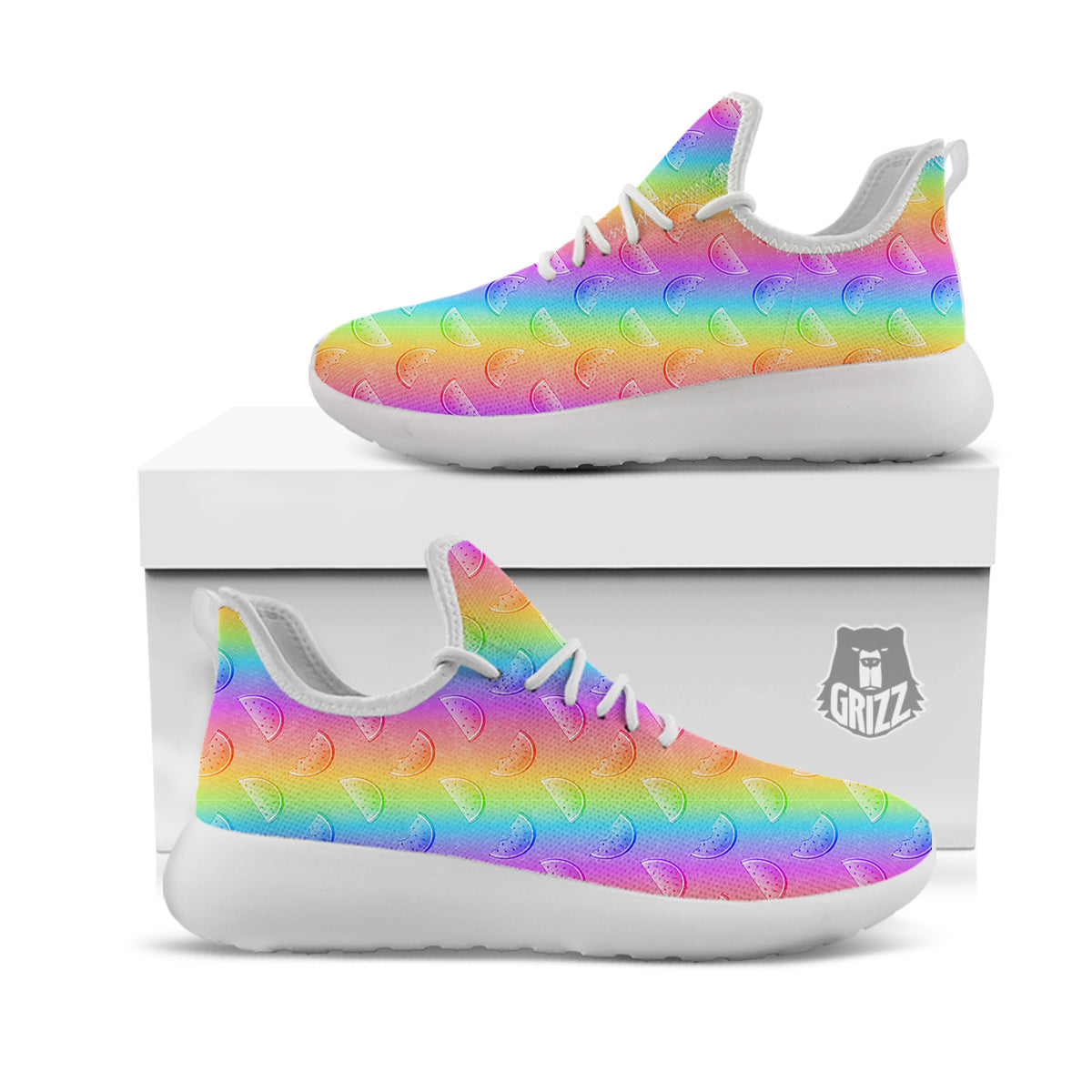 Watermelon Colorful Print Pattern White Athletic Shoes-grizzshop