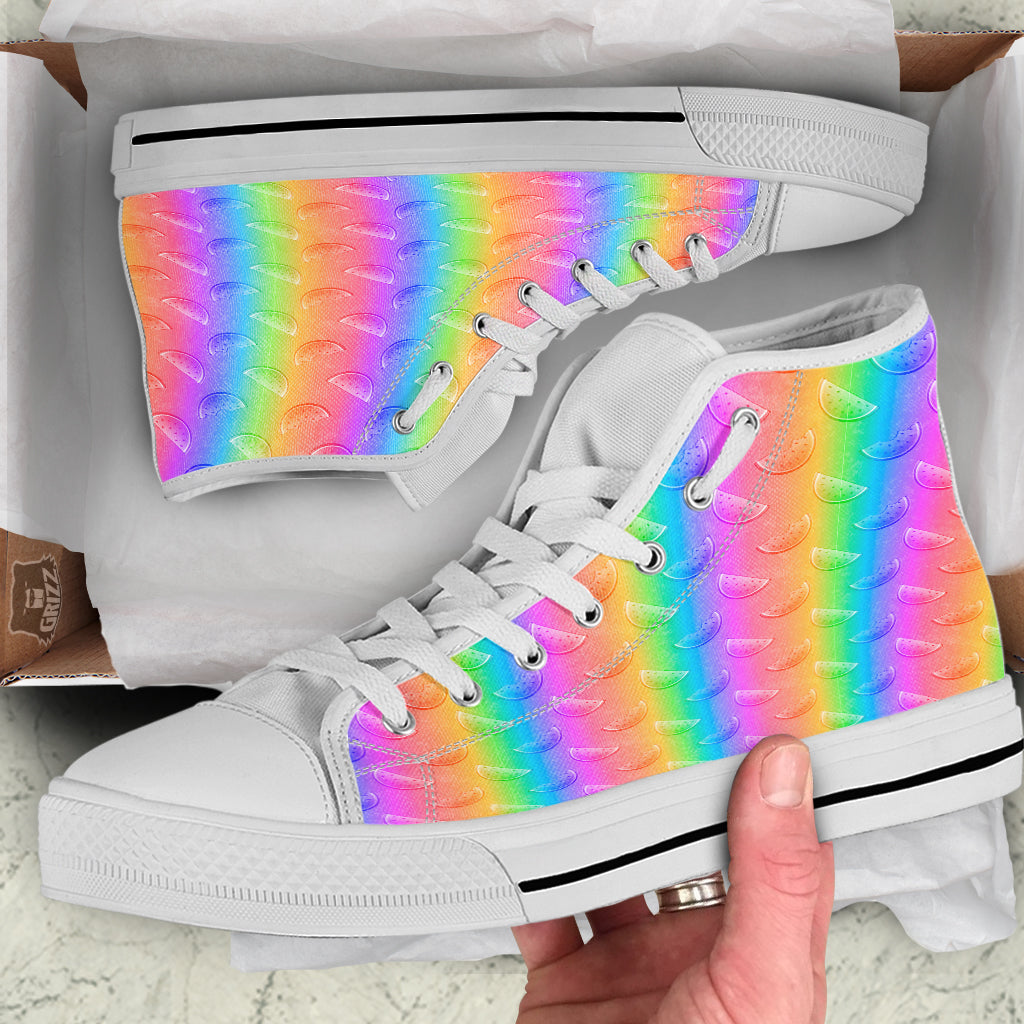 Watermelon Colorful Print Pattern White High Top Shoes-grizzshop