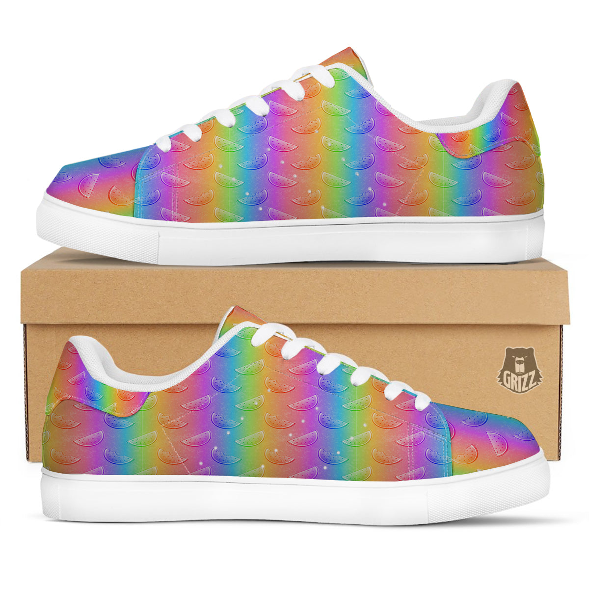 Watermelon Colorful Print Pattern White Low Top Sneakers-grizzshop