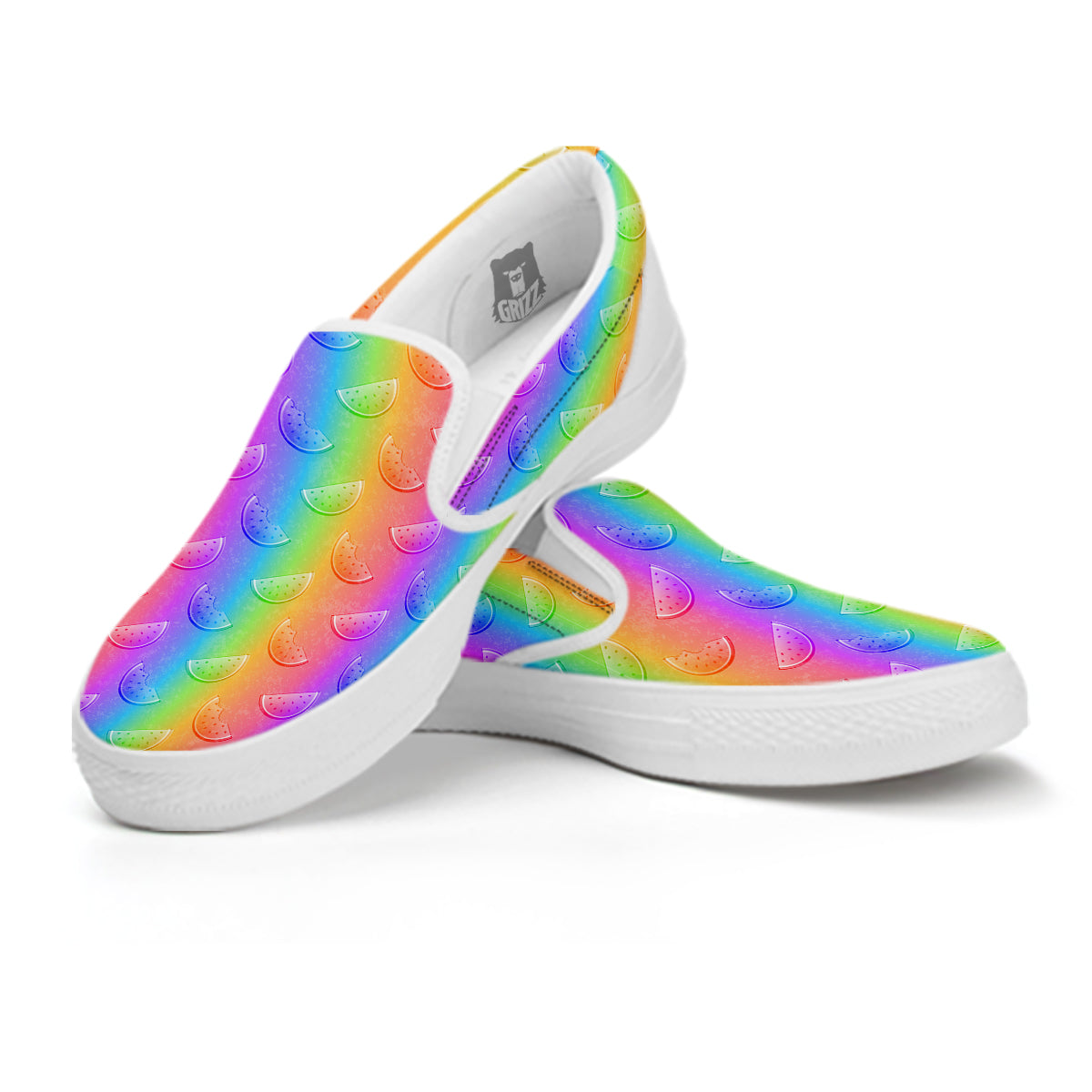 Watermelon Colorful Print Pattern White Slip On Shoes-grizzshop