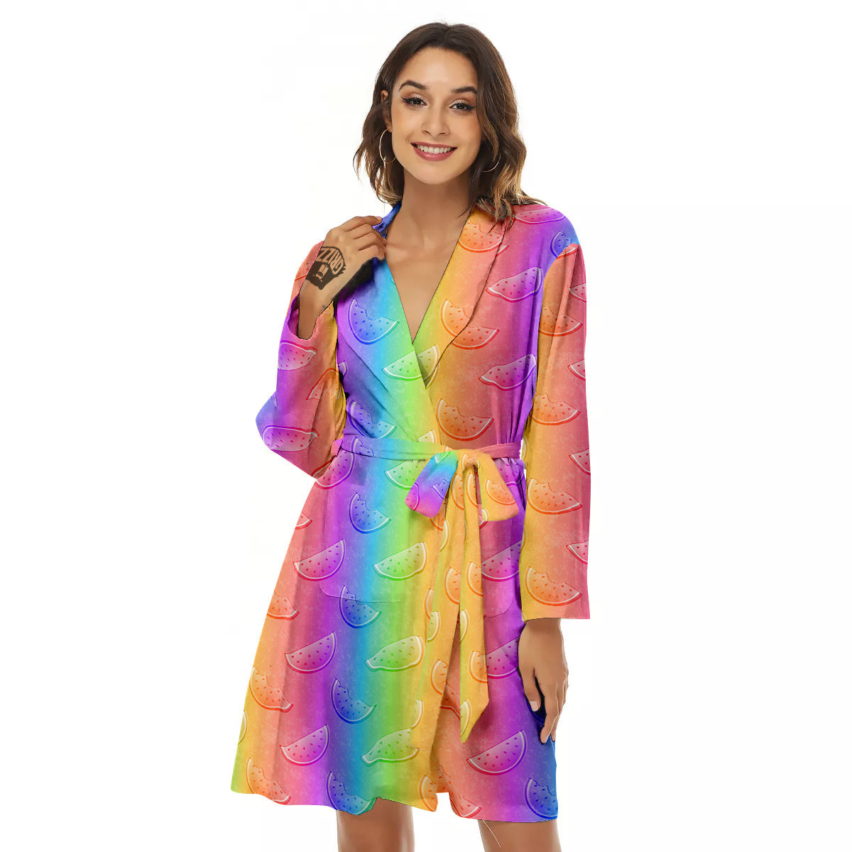 Watermelon Colorful Print Pattern Women's Robe-grizzshop