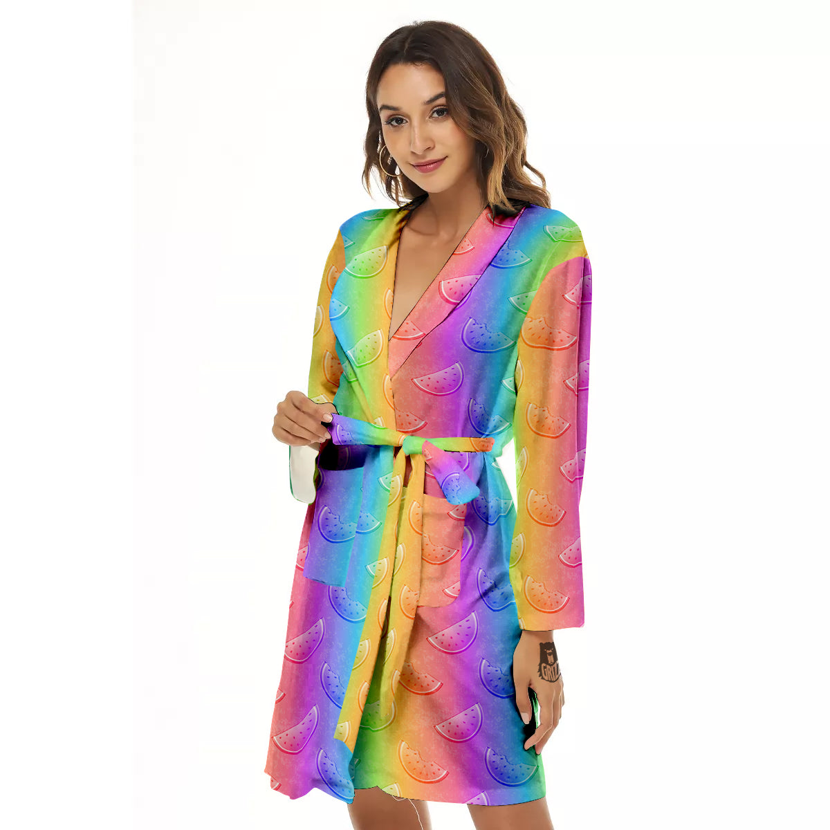 Watermelon Colorful Print Pattern Women's Robe-grizzshop