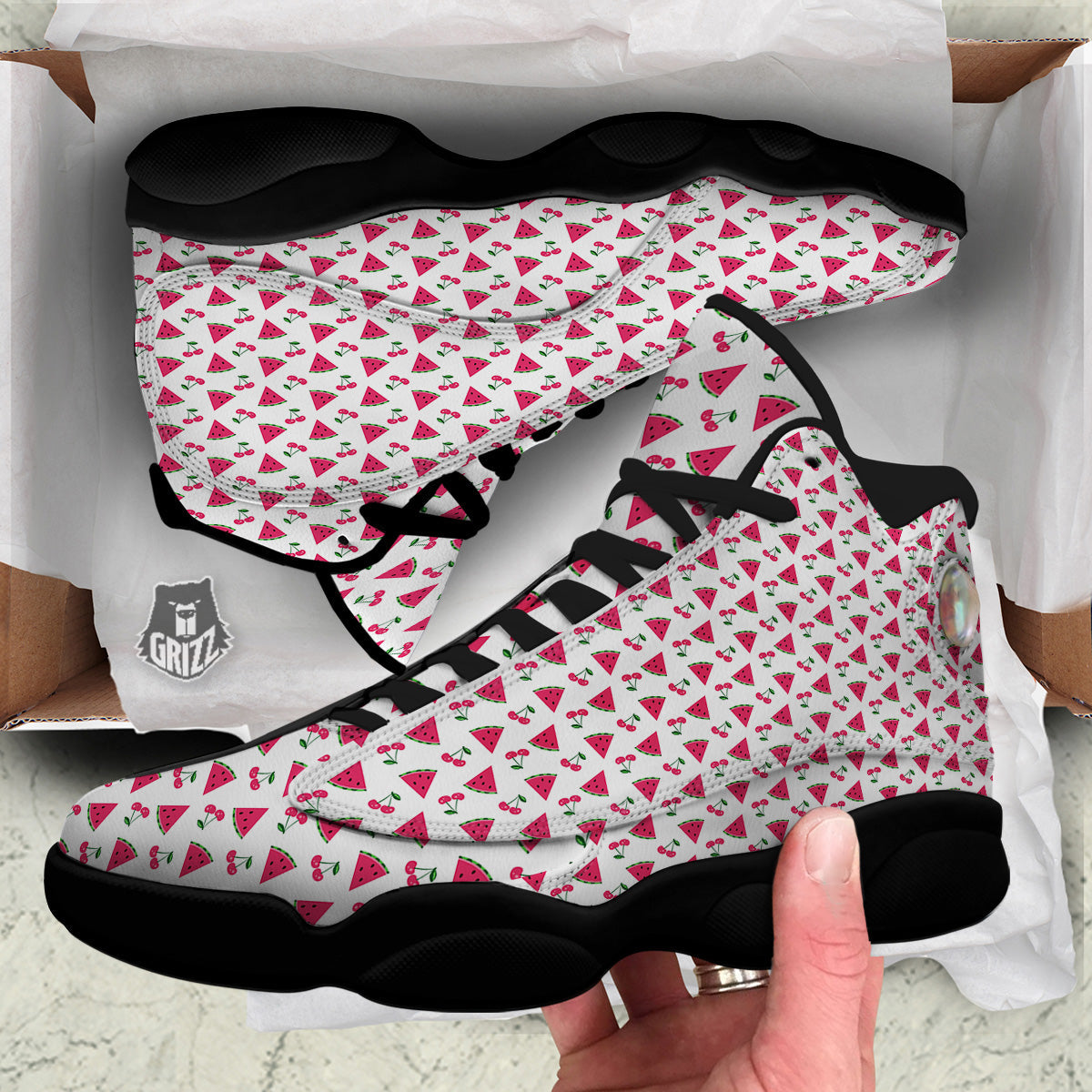 Watermelon Cute Berry Print Pattern Black Basketball Shoes-grizzshop