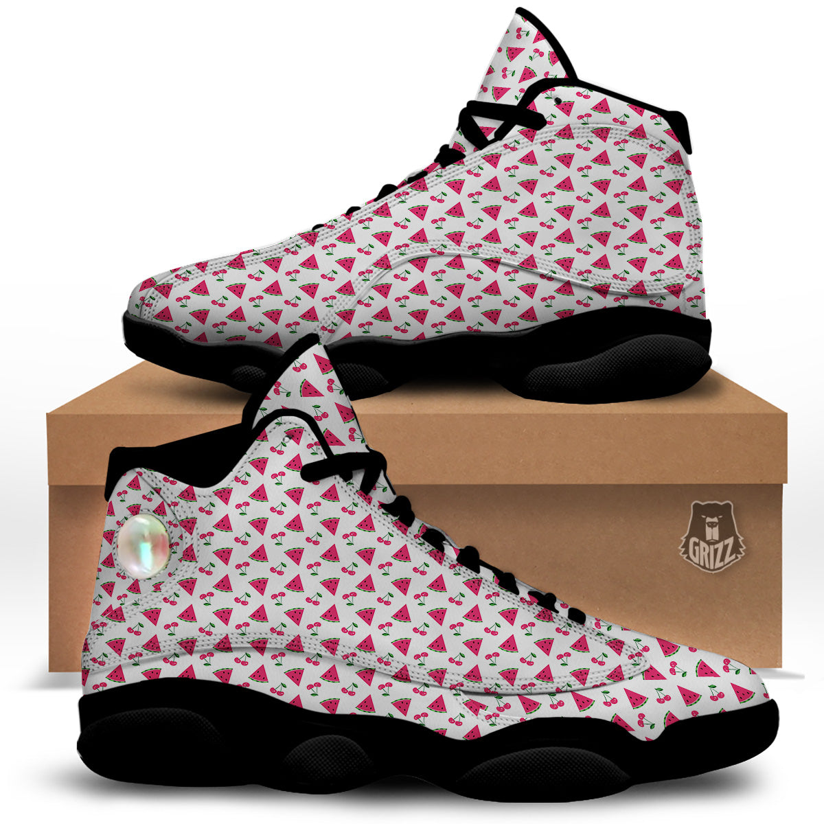 Watermelon Cute Berry Print Pattern Black Basketball Shoes-grizzshop