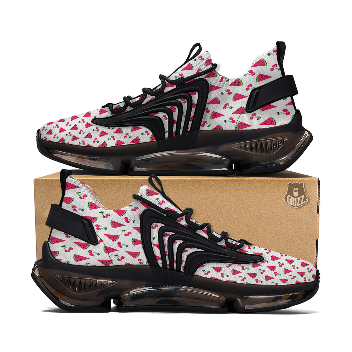 Watermelon Cute Berry Print Pattern Black Gym Shoes-grizzshop