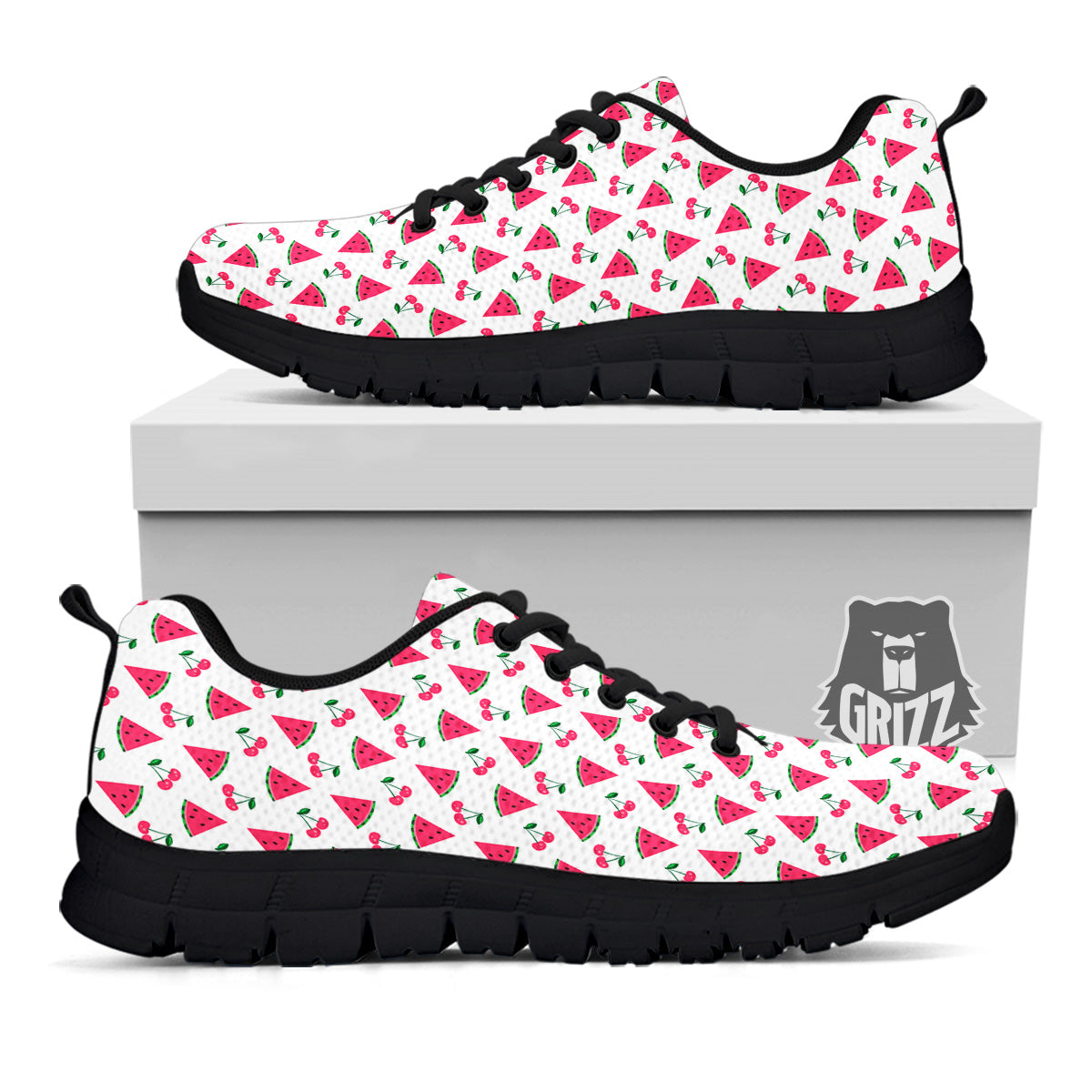 Watermelon Cute Berry Print Pattern Black Sneaker-grizzshop